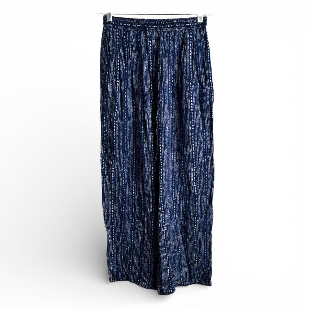 Vintage Indigo Blue Flowy Patterned Wide Leg Pants